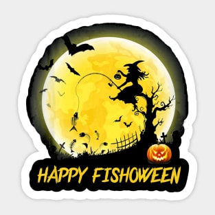 Happy fishoween Halloween Fisherman Witch fishing Fish Sticker